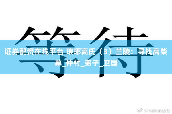 证券配资在线平台 琅琊高氏（3）兰陵：寻找高柴墓_仲村_弟子_卫国